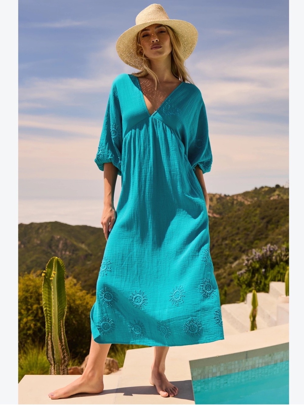 Trina Turk Open Back Maxi Cover Up Dress Turkana Teal Size Small